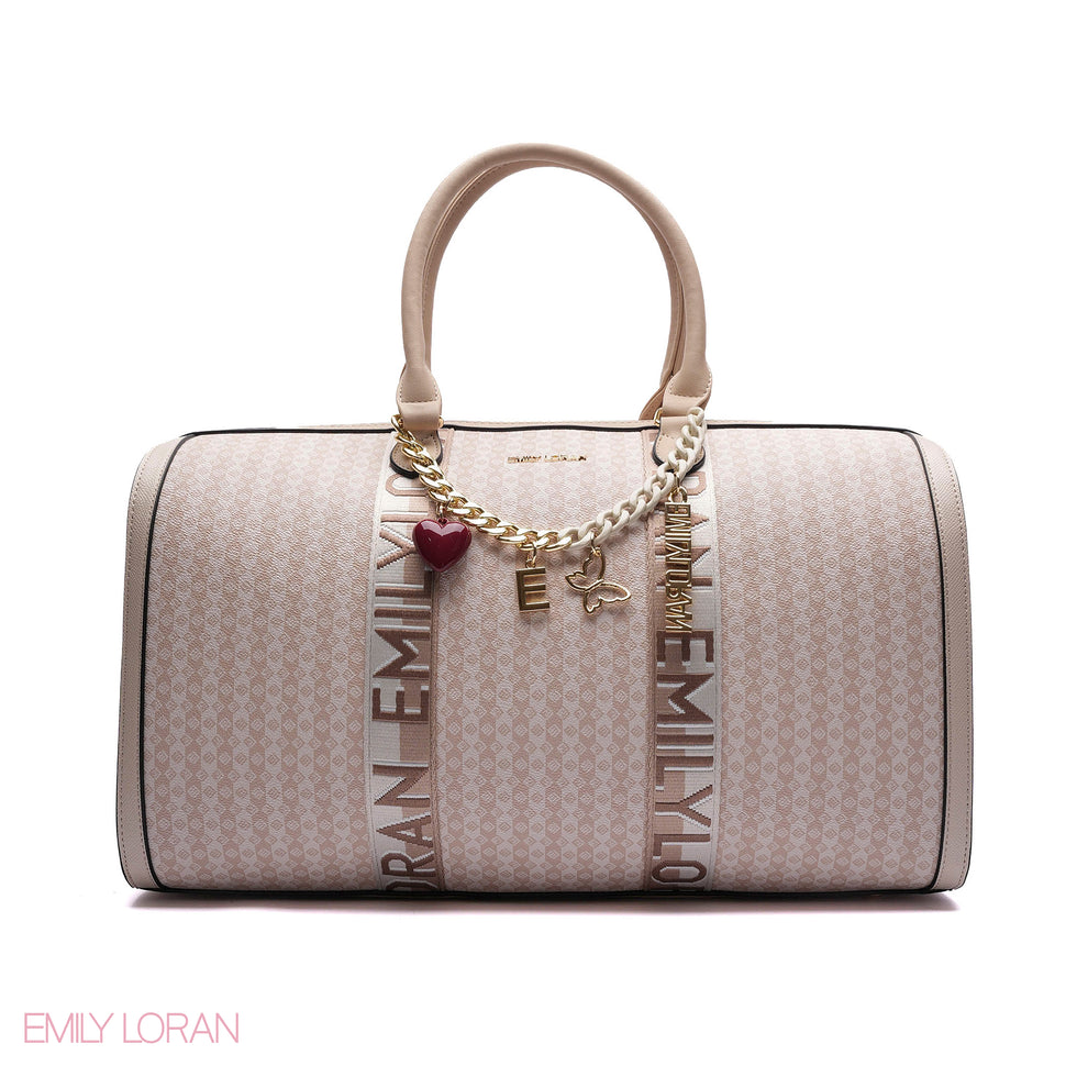 EMILY LORAN MONOGRAM BARREL BAG WITH CHARM CHAIN - LARGE