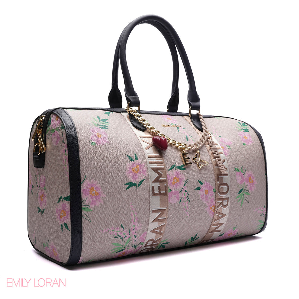 EMILY LORAN MONOGRAM BARREL BAG WITH CHARM CHAIN - LARGE