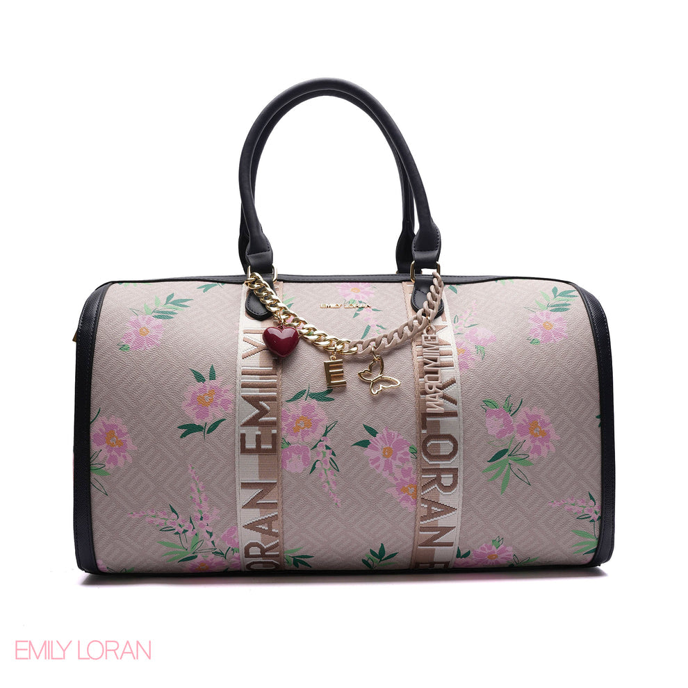 EMILY LORAN MONOGRAM BARREL BAG WITH CHARM CHAIN - LARGE