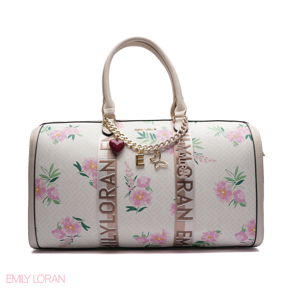 EMILY LORAN MONOGRAM BARREL BAG WITH CHARM CHAIN - LARGE