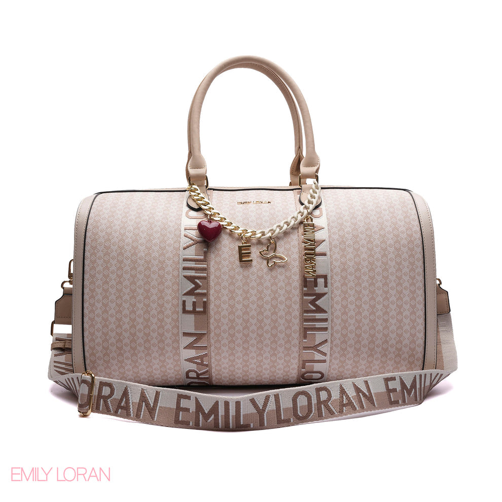 EMILY LORAN MONOGRAM BARREL BAG WITH CHARM CHAIN - LARGE