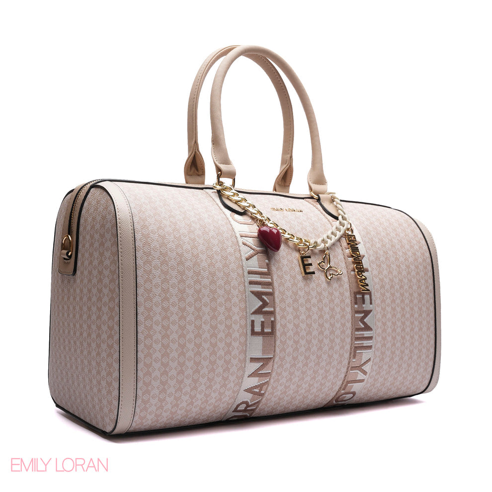 EMILY LORAN MONOGRAM BARREL BAG WITH CHARM CHAIN - LARGE