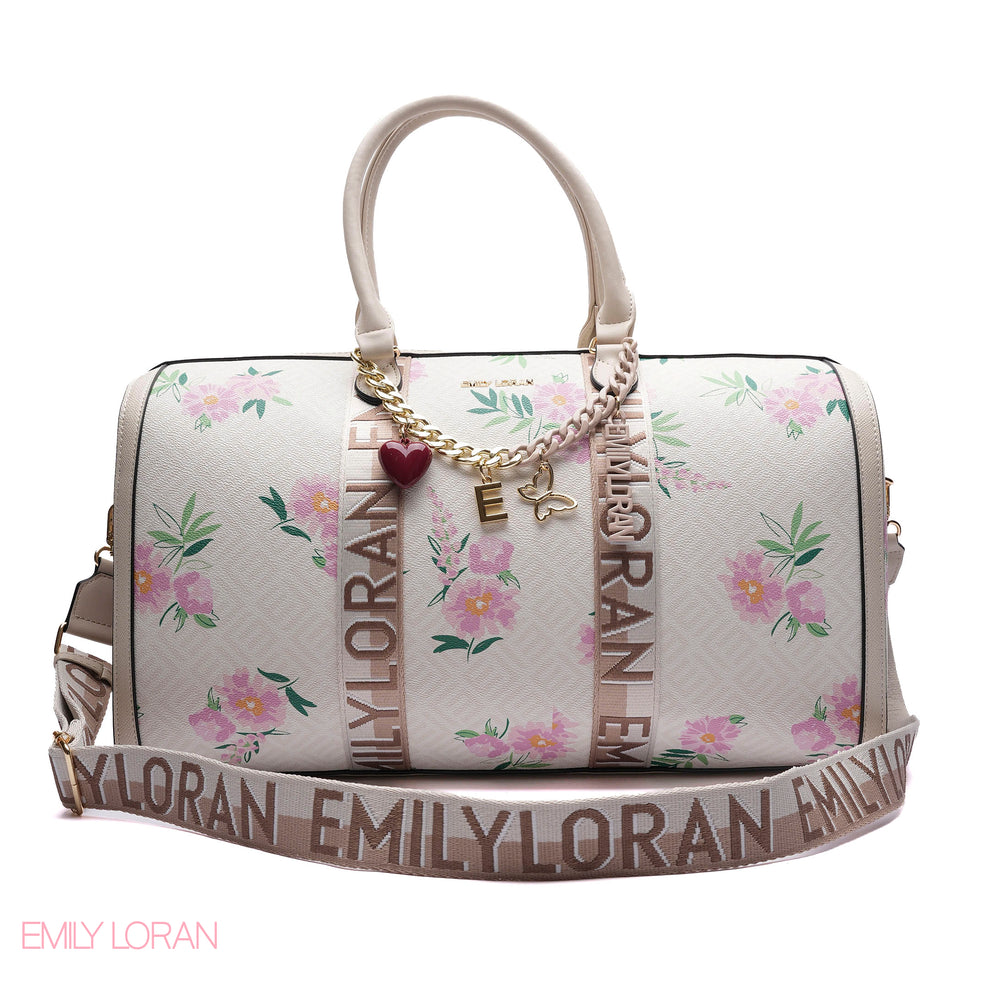 EMILY LORAN MONOGRAM BARREL BAG WITH CHARM CHAIN - LARGE