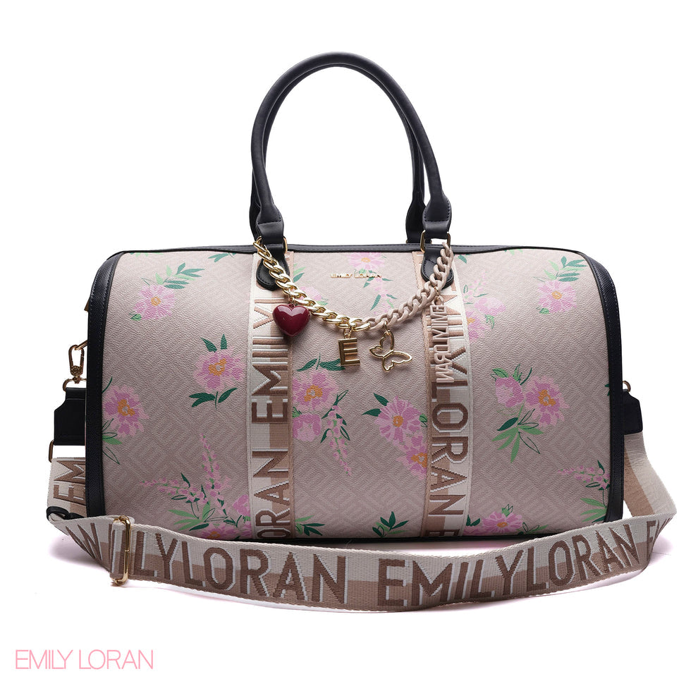 EMILY LORAN MONOGRAM BARREL BAG WITH CHARM CHAIN - LARGE